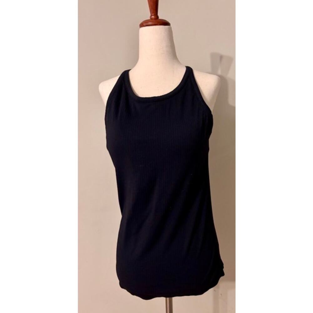 Zella Black Ribbed Tank Top Built In Bra Large - Picture 9 of 9